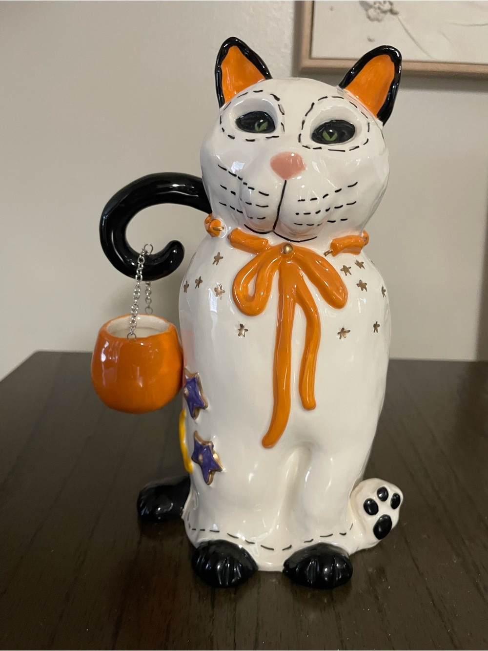 Blue Sky Orange, White & Black Ceramic Cat Figurine